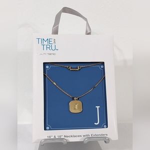 Women's Initial Letter "J" Pendant Necklace Set, 2 PC Set, Gold Tone, NEW
